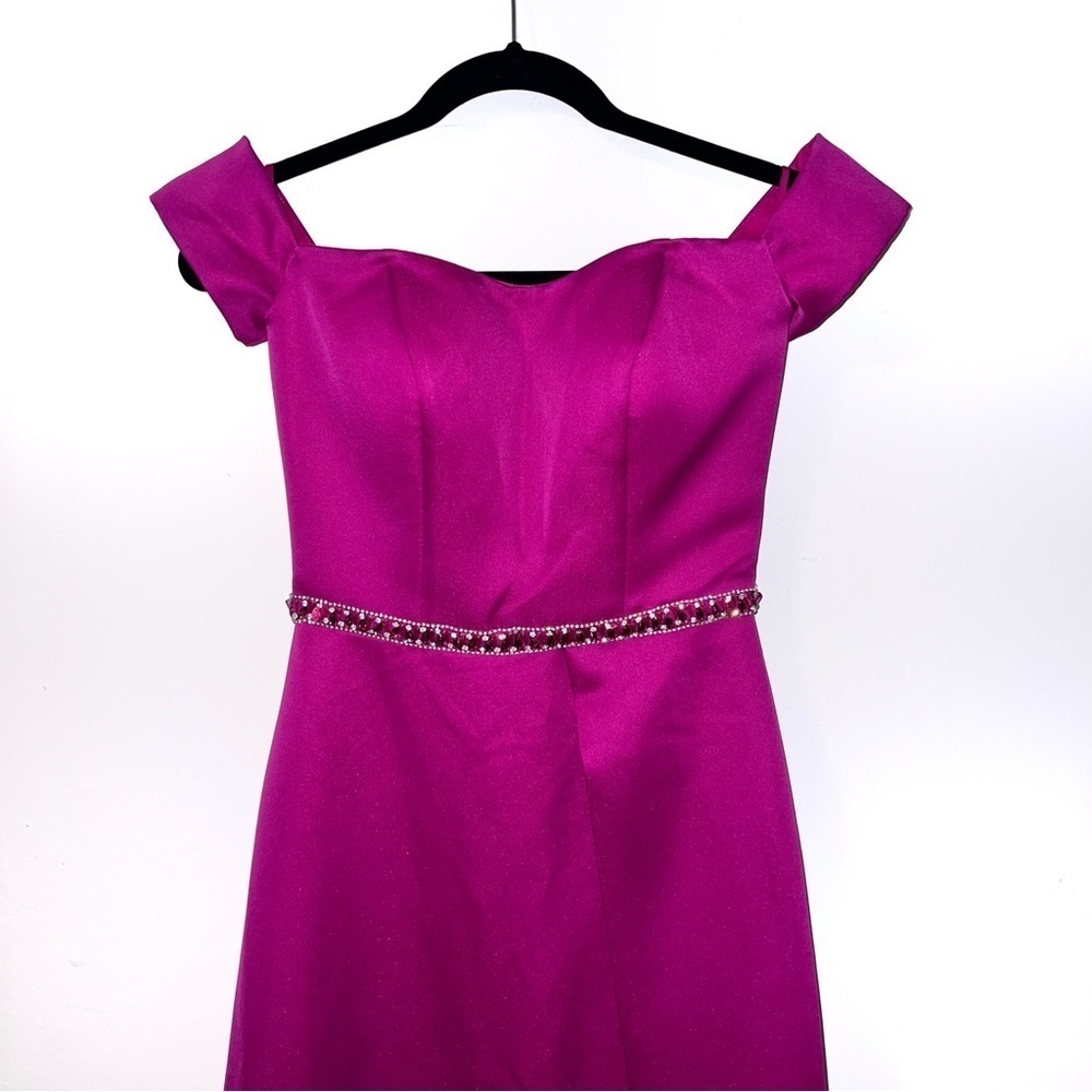 NEW Glamour Terani Couture Pink Fuchsia Off The Shoulder Beaded Gown Dress Prom - Picture 4 of 14